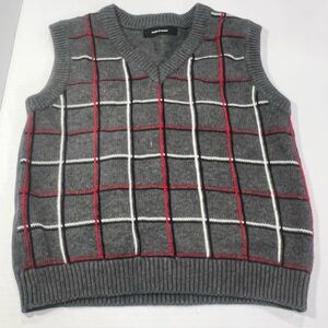 Stylish Gray and Red Plaid Kids Sweater Vest